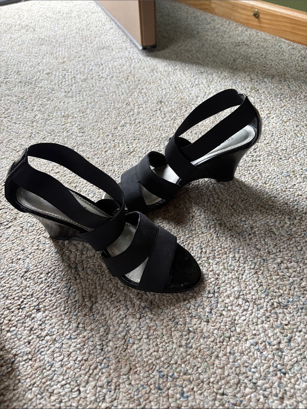 Predictions Black Elastic Strappy Wedge Sandals